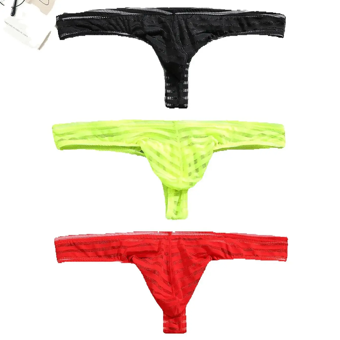 

3PCS Solid color striped casual sports sexy mesh Men's low waist breathable seamless fashion semi transparent thong