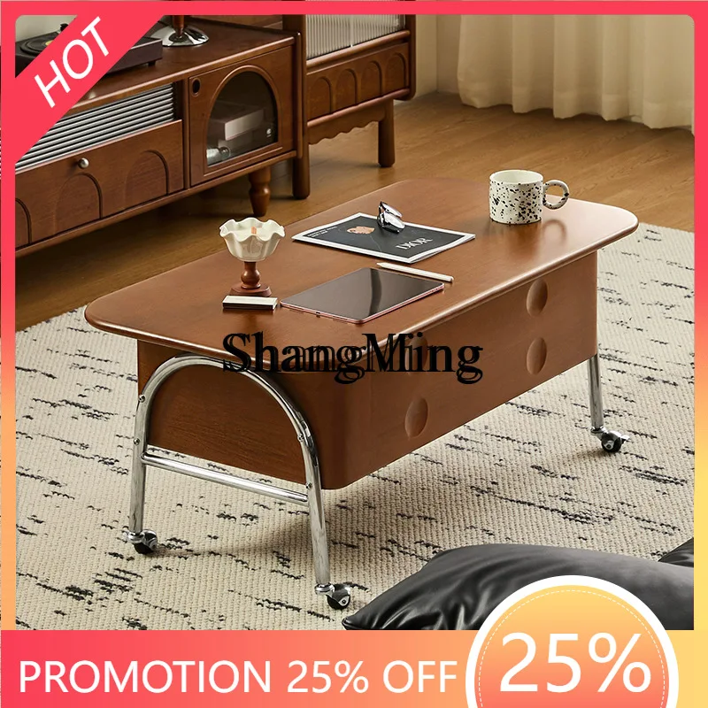 

ZYY retro living room solid wood coffee table mobile home home small apartment lifting folding small table