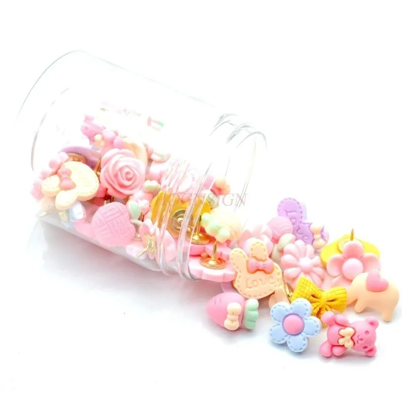 50pcs Resin frosted colored wood clip, press nail, I-shaped nail, creative cork push pin, wall nail