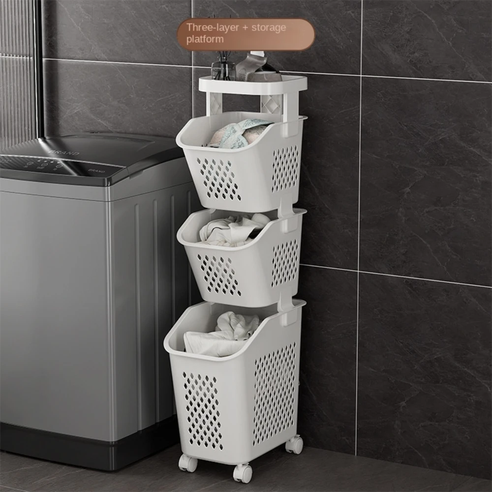 Multi-Layer Rolling Laundry Toy Trolley Wheels Easy Movement Dirty Clothes Organizer Bathroom Clothing Plastic Storage Trolley