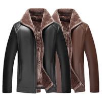 Men's Winter Jacket Thickened Fleece Lined Leather Coat Warm Casual Outerwear for Middle-Aged And Elderly Fathers