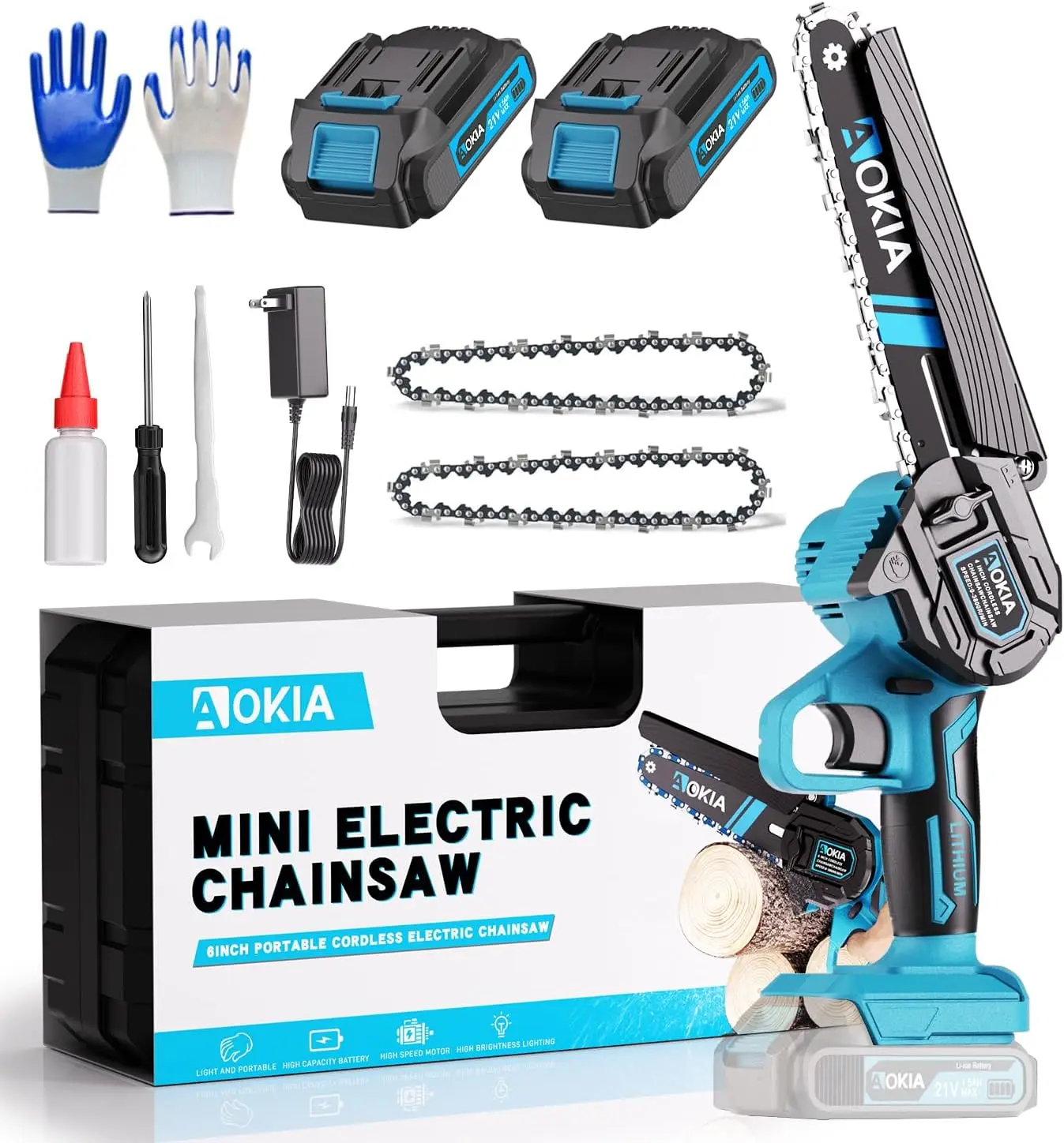

Cordless Mini Chainsaw, 20V Power with 2 Batteries & Charger, 6 Inch Saw for Garden Wood Cutting Gifts