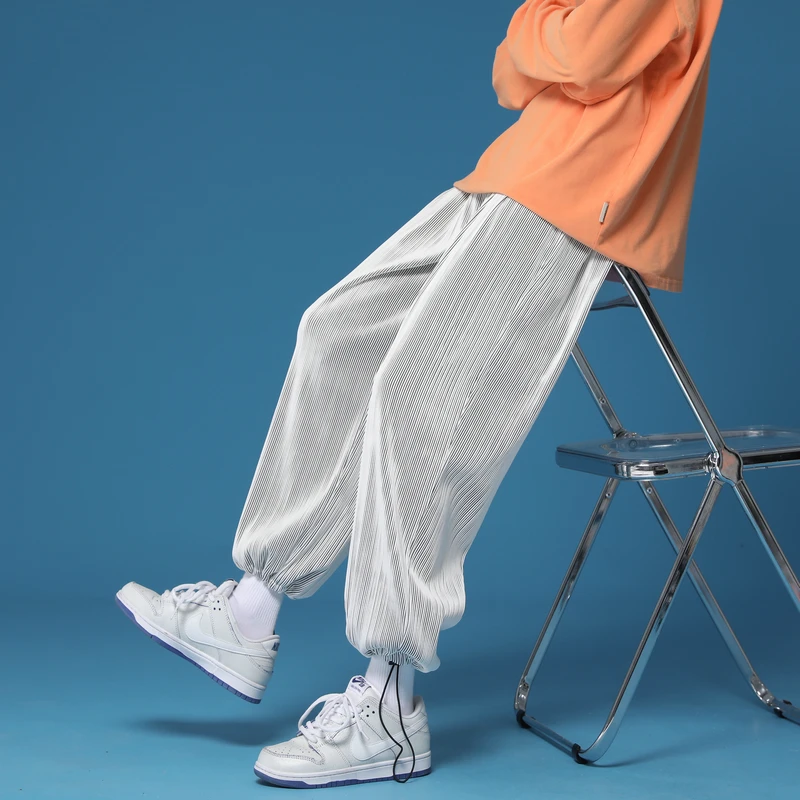 

Summer Pants Men Casual Loose Straight Trousers Male Solid Wide Leg Pant for Man