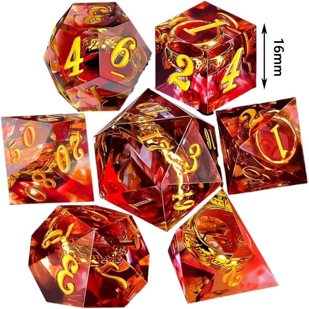 7 Buah DND Cincin Merah & Aliran Cairan Mata Tepi Tajam Set Dadu Resin D & Dungeon dan Naga Buatan Tangan D20 D dan D D Dadu Polihedral