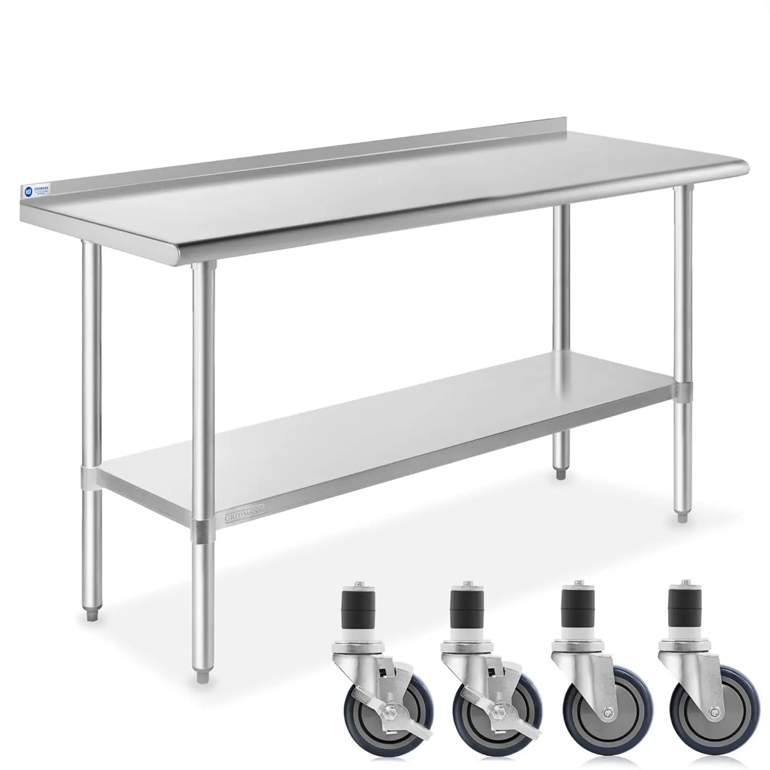 

Stainless Steel Table 60 in. x 24 in., NSF Commercial Kitchen Prep & Work Table w/ Backsplash and Wheels