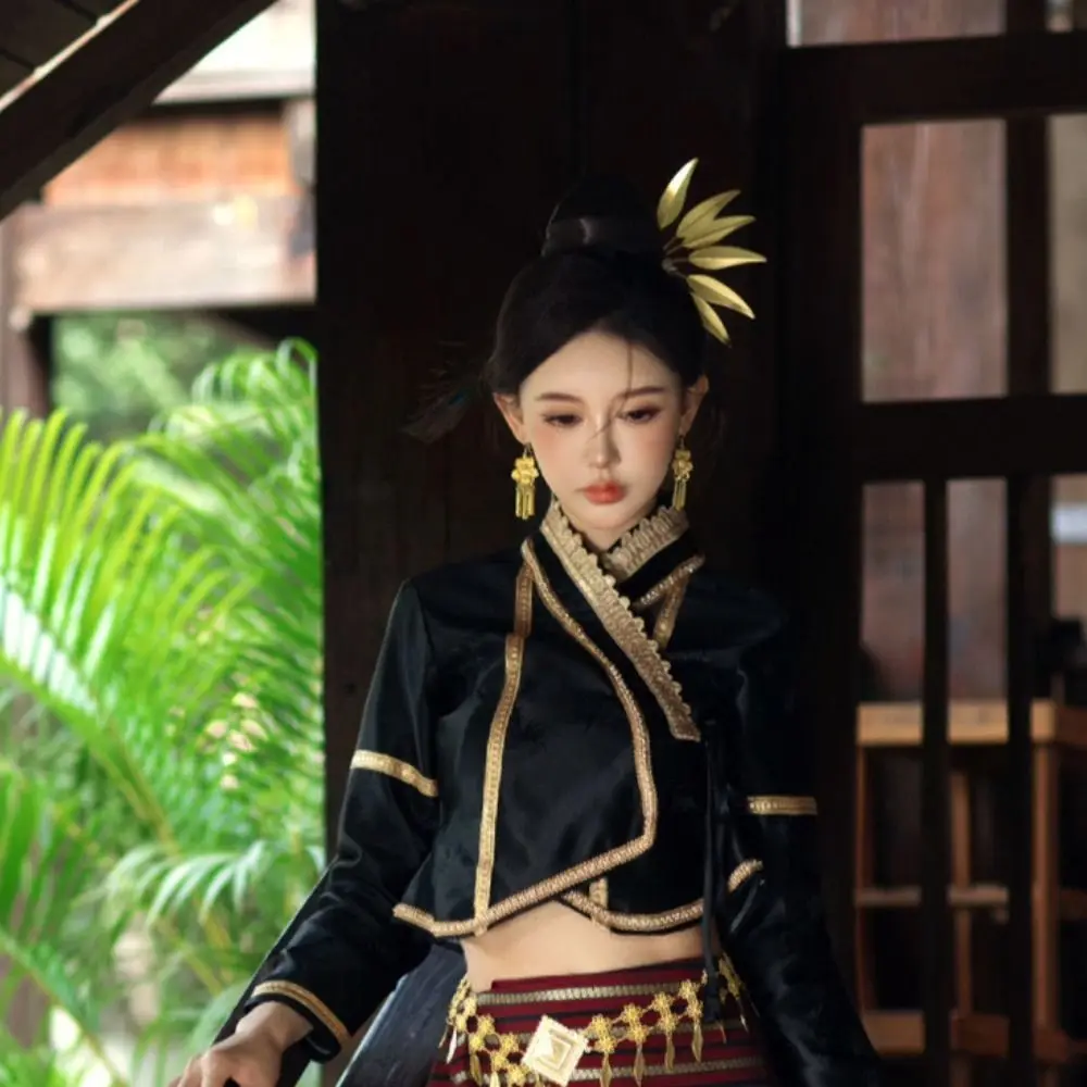 

Ancient Style Headwear Thai Headdress Leaf Ancient Hanfu Headwear Metal Hair Sticks Flower Crystal U Shape Hairpin Women