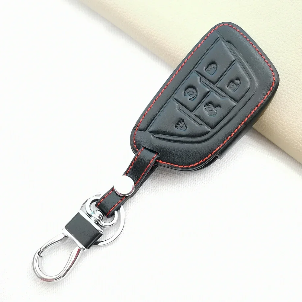 

100% Leather Car Smart Key Cover Case Fob For Cadillac CT4 CT5 CT4-V C8 Corvette 2018 2019 2020 2021 Protect Shell Accessories