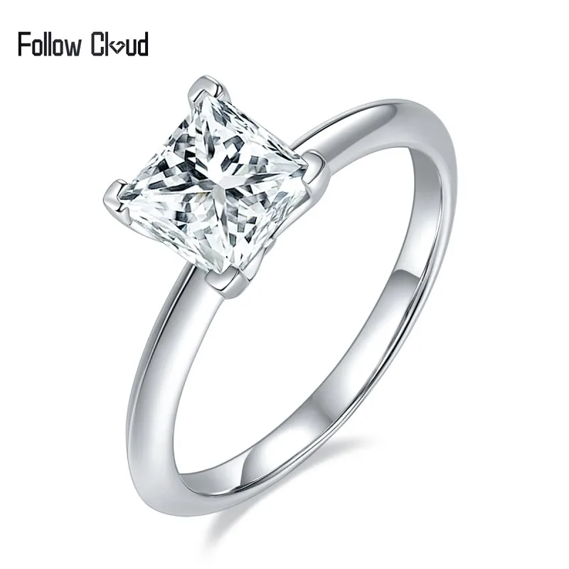 

Follow Cloud 1.2 Carat 7mm Square Cut D Color Moissanite Diamond Rings S925 Sterling Silver Plate Band Fine Jewelry for Women 반지