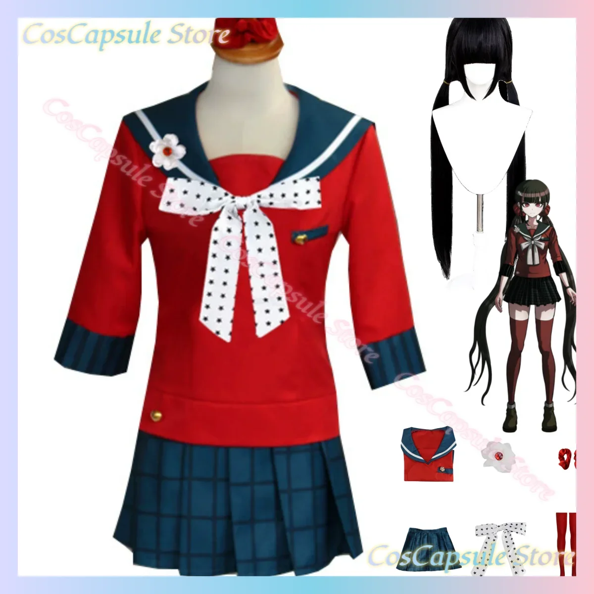 Disfraz de cosplay de Harukawa Maki, traje con top rojo, peluca, conjunto sexy, uniforme escolar japonés, estilo marinero, para mujer adulta, ideal para fiestas de carnaval.