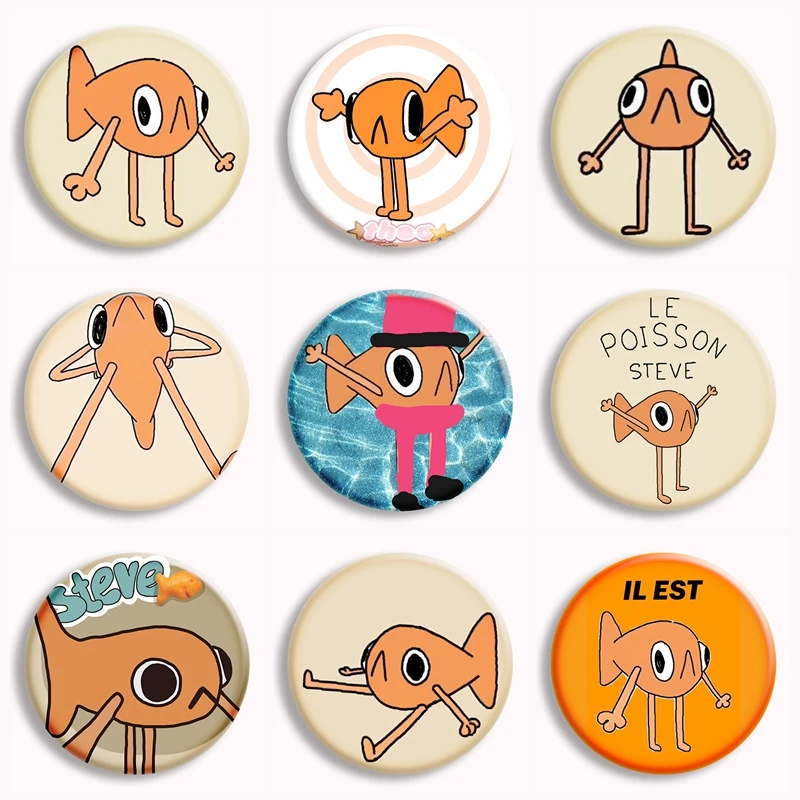I Love Le Poisson Steve Viral Meme Soft Button Pin Cute Cartoon The French Fish Brooch Badge Bag Decor Jewelry Fans Gifts