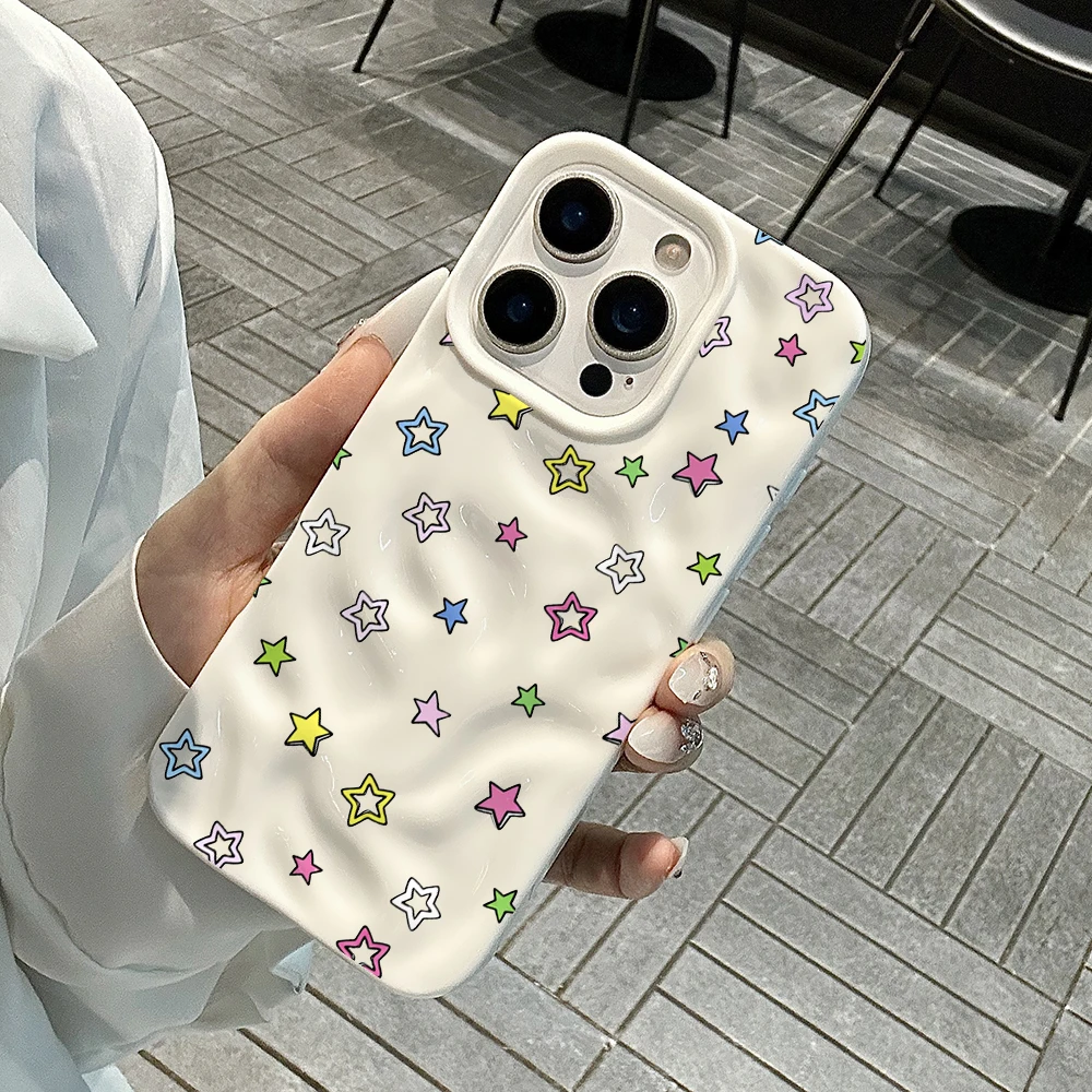 Einfarbige Sterne Niedliche Drucke Handyhülle für iPhone 17 16 15 14 13 12 11 Pro Max 14 Plus 17Air Falten-Wellen Weiche Silikonhülle – Detail 4