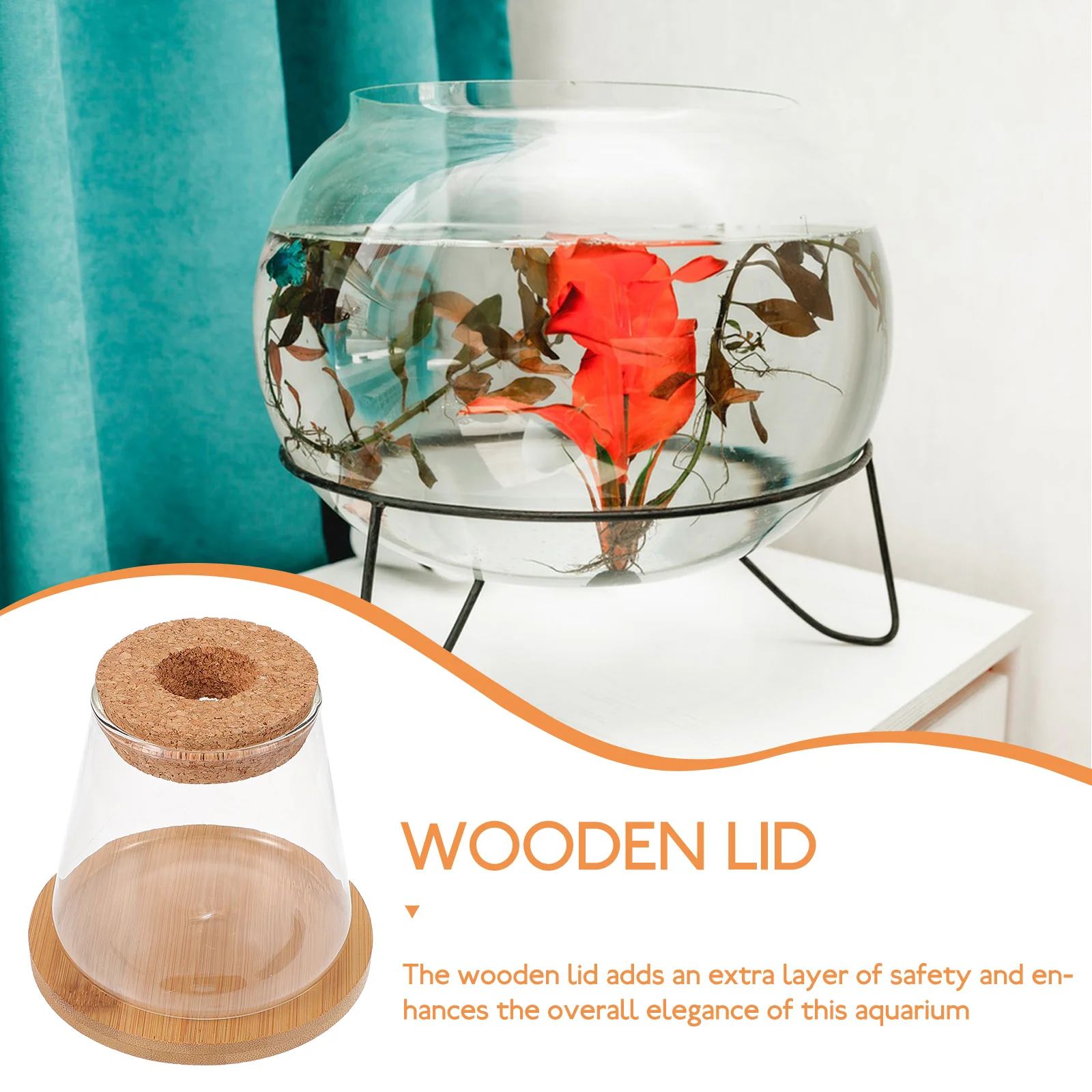 

1 Set Glass Fish Tank Clear Micro Landscape Hydroponic Vase Bamboo Stand Wooden Lid Space Saving Design For Office Home Decor