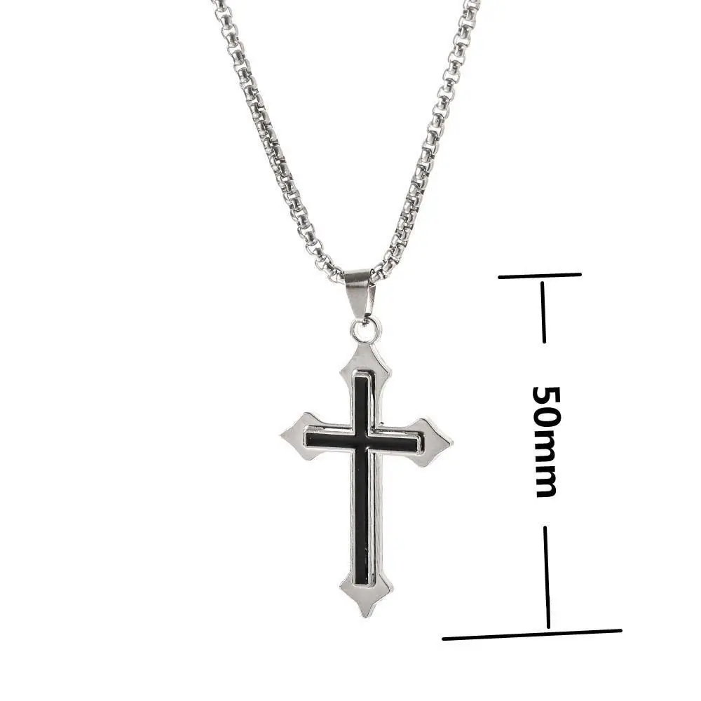 Gothic Fashion Street Style Silver Color Minimalism Black Clavicle Chains Cross Pendants Cross Necklaces Men Necklaces