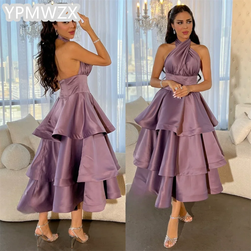 

Customized Women Party Dress Occasion Prom Gown Evening YPMWZX Halter A-line Ankle Length Skirts Bespoke Dresses Formal