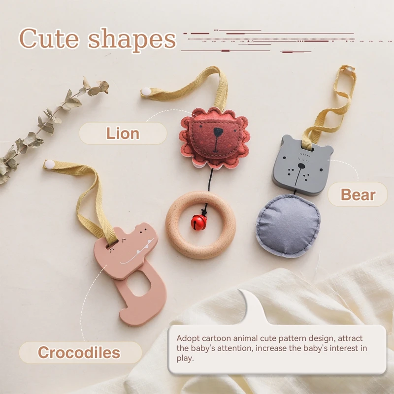 3pc Baby Toy Crocodile Mobile Baby Crib Wooden Ring Lion Cartoon Baby Toy 0-12 Months Room Decoration Mobile Pendant Accessories