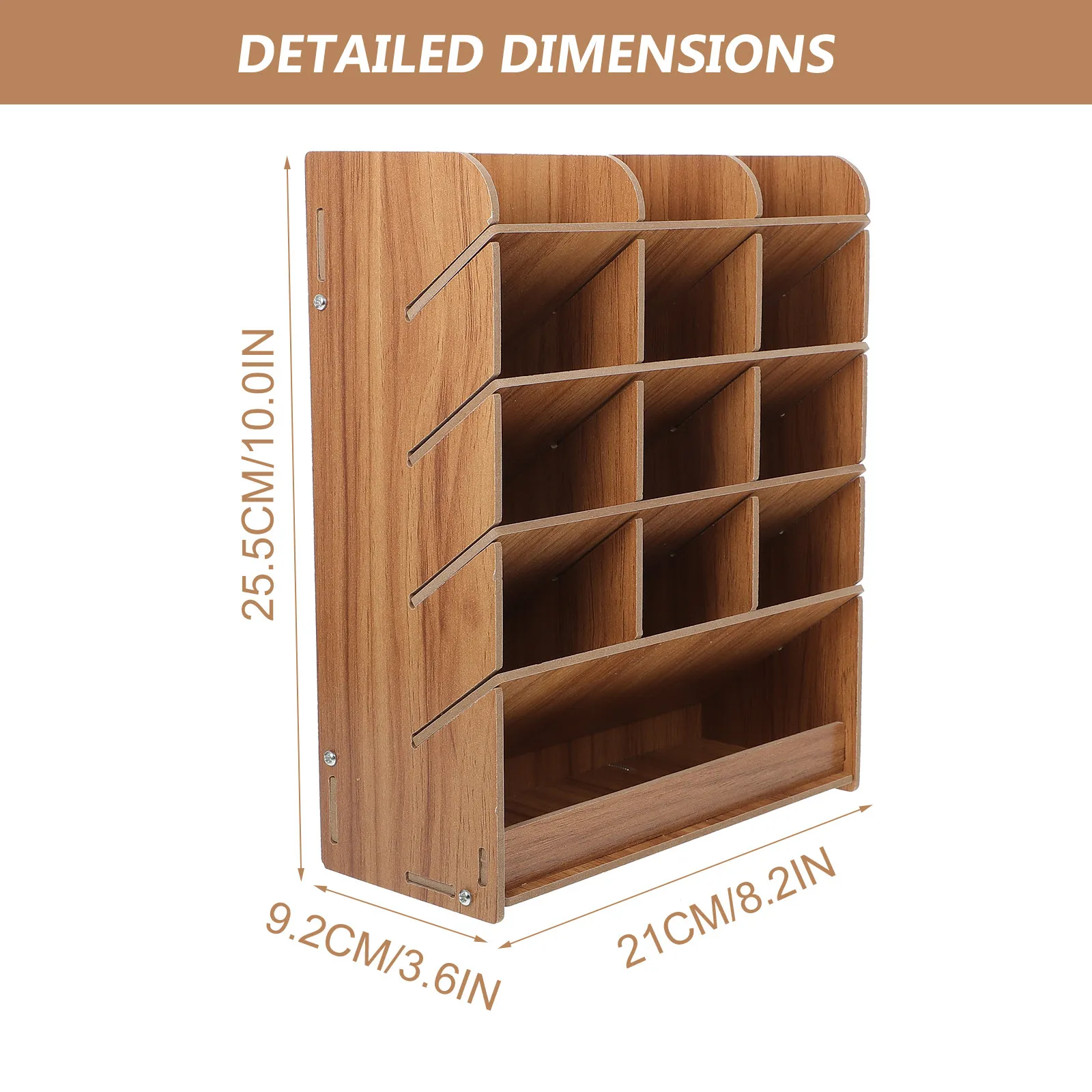 Large Capacity Wooden Desktop Organizer Pen Holder with Multi Grid Compartment for Pens Markers Scissors Notebooks Paper Clips