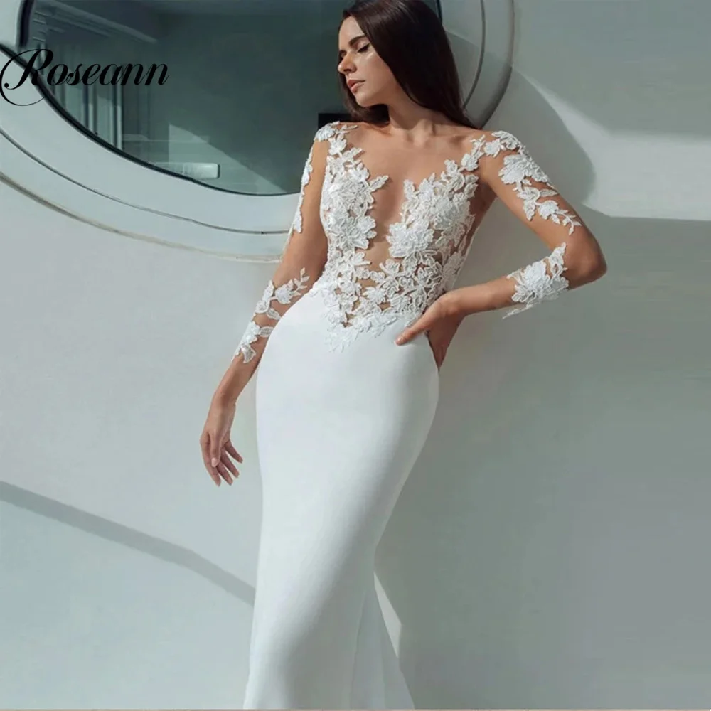 

Straight Mermaid Wedding Dresses Long Sleeves Illusion Button Bridal Gowns New 2024 Vestidos De Novia Brautmode Personalised