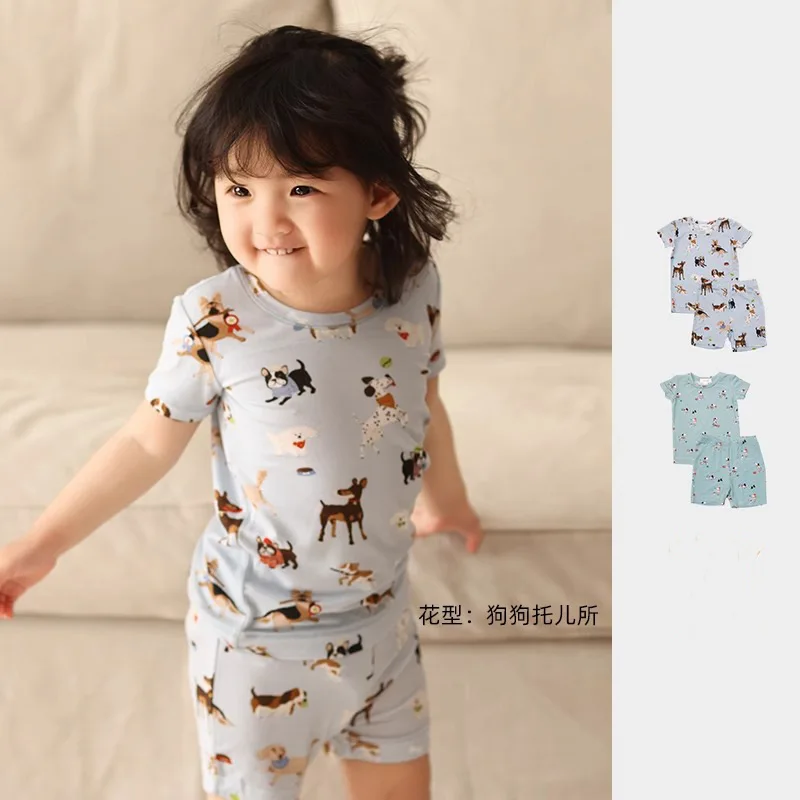 

2024 New cute cartoon children's home clothing set Baby Pajamas Cartoon Printed Top and Shorts