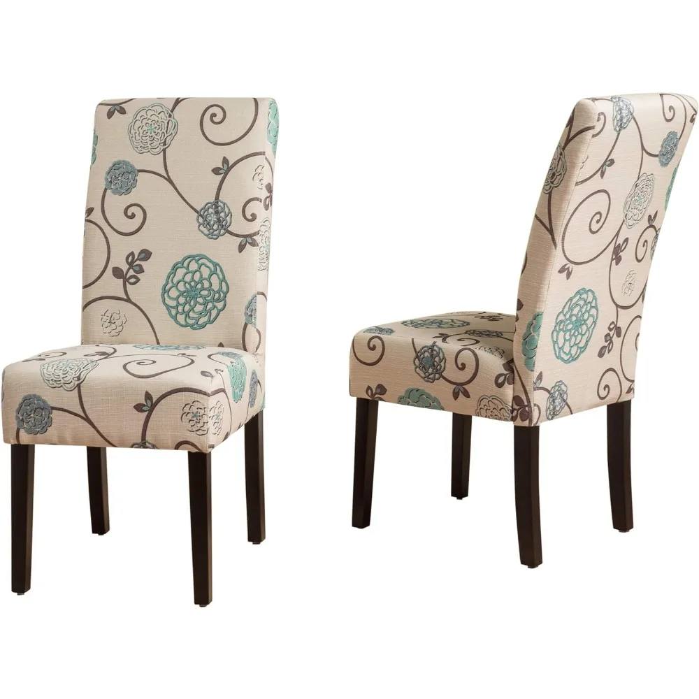 Pertica Fabric Dining Chairs, 2-Pcs Set, Polyester White And Blue Floral，Suitable for restaurants and living rooms