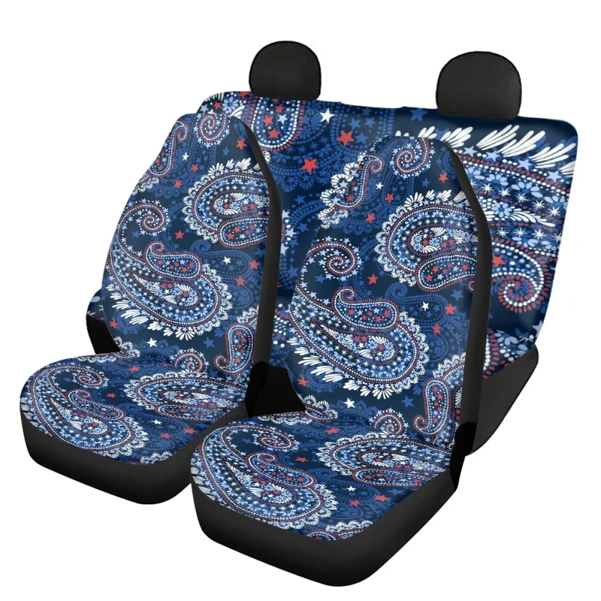 Front and Back Vehicle Seat Covers Deformation Punch Design Retro Comfortable Full Set Car Seat Covers Easy To Clean Install