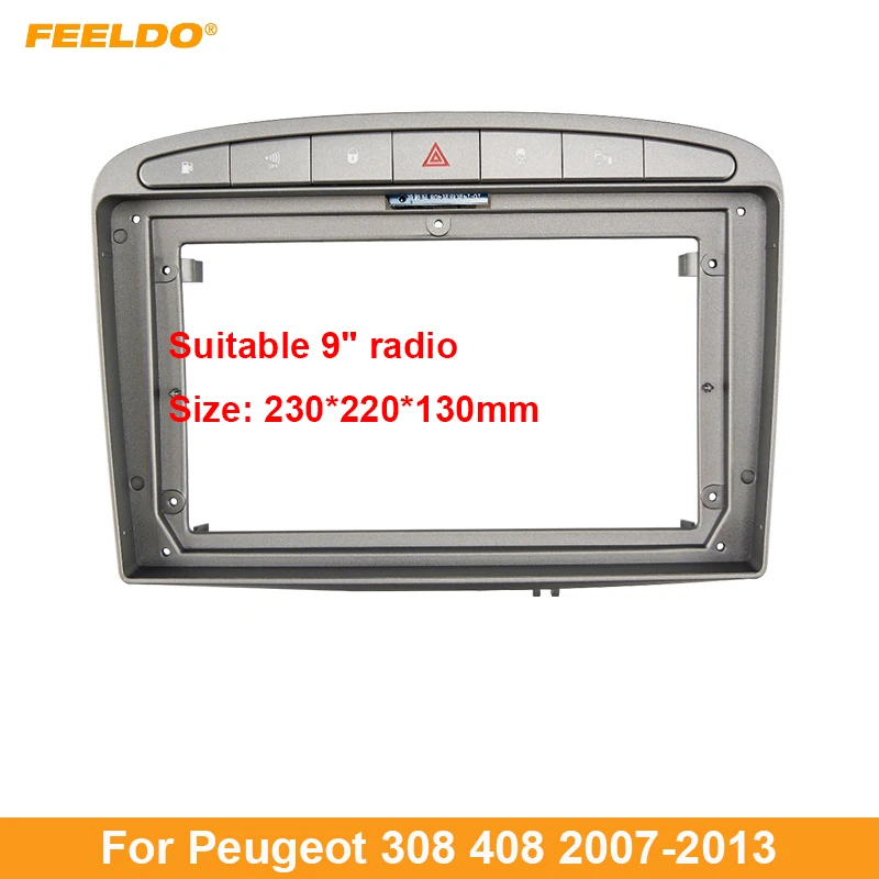 FEELDO Car 9 Inch Audio Face Plate Fascia Frame For Peugeot 308 408  2Din Big Screen Radio Stereo Panel Dash Mount Frame Kit