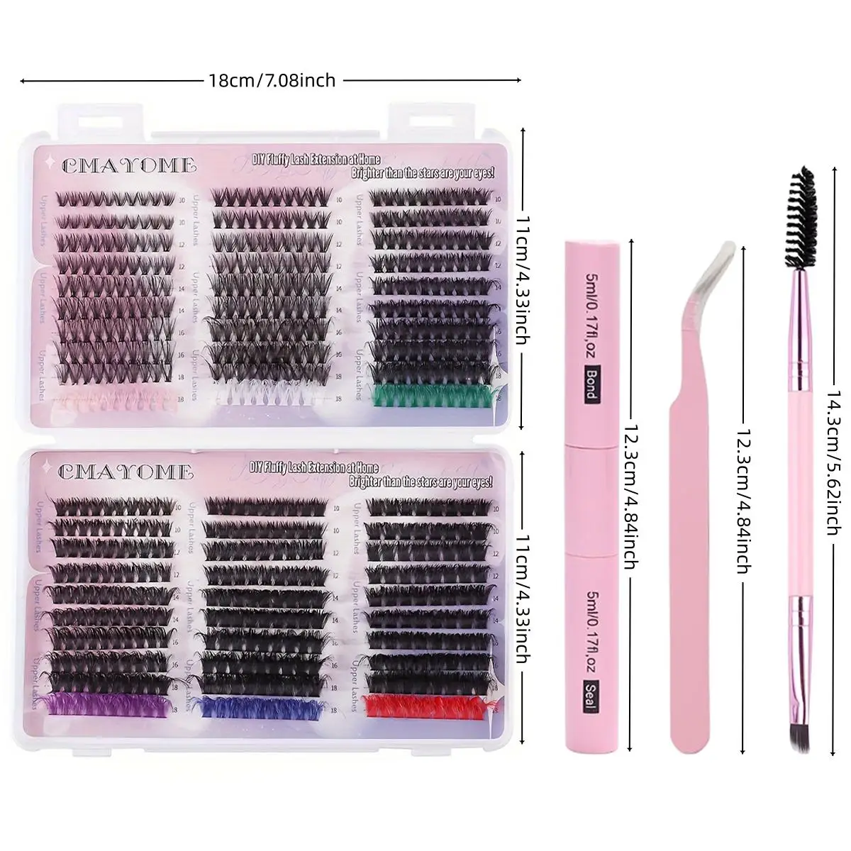 571 個 DIY まつげバンドル キット - カラー ブレンド、D ロール接着剤、密封された独立したまつげ、ブラシ、ピンセット - 初心者向け