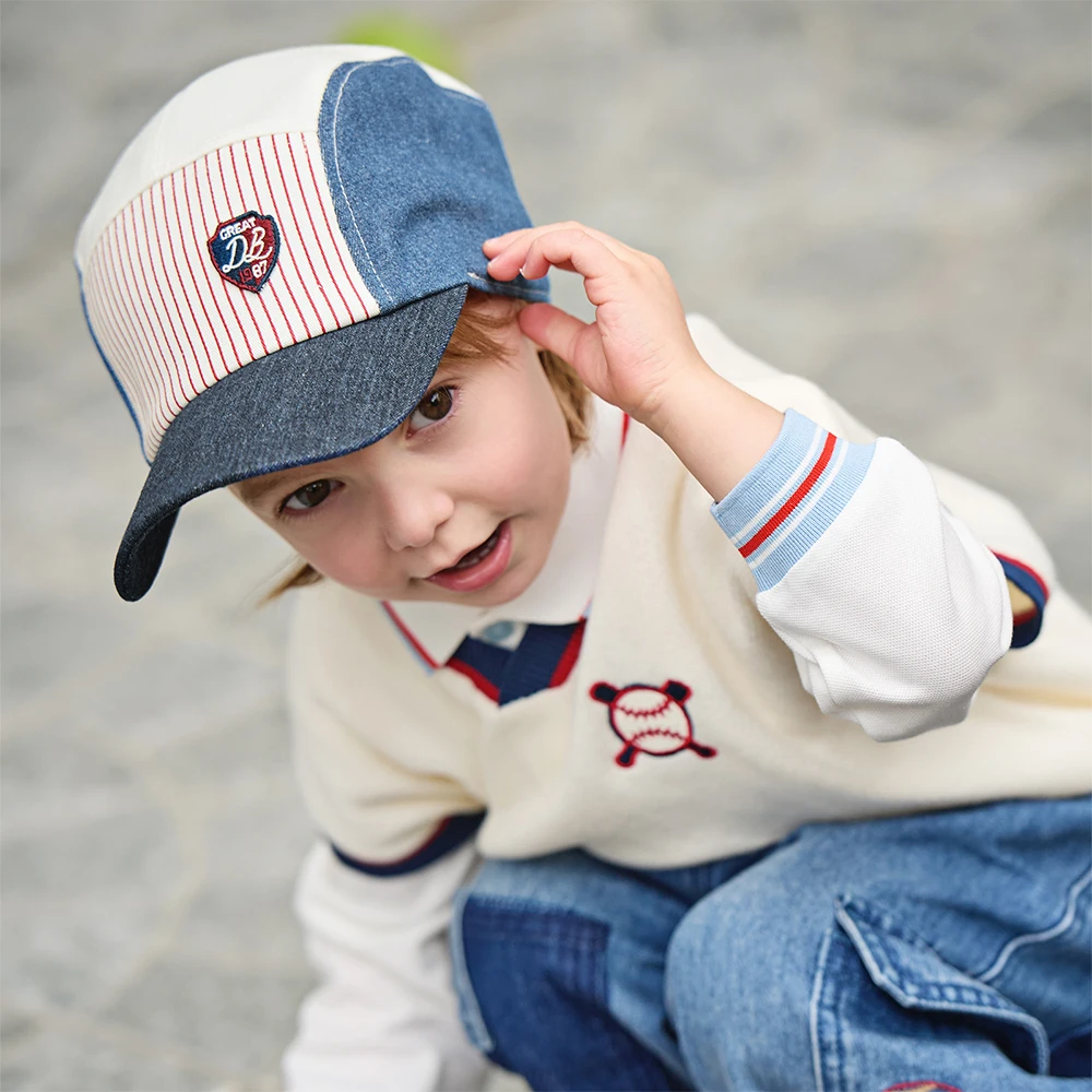 Dave Bella Children's Stripe Hat and Cap for Boys Spring Summer Sports Baseball Hat Boys' Sunshade Tongue Cap Casual DB1260273