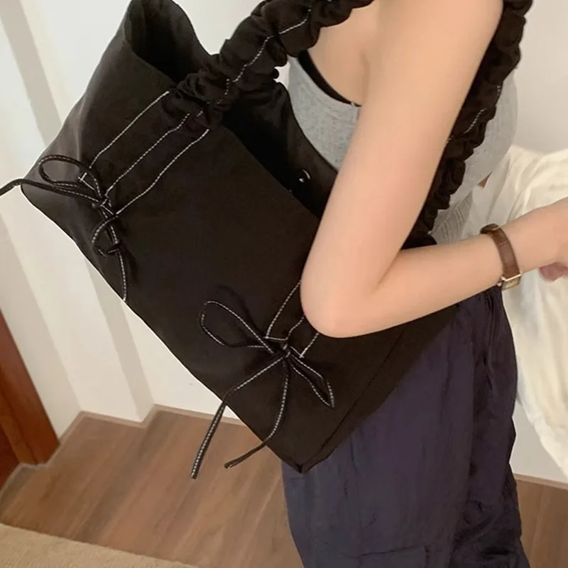 New High-Capacity Pink Pleated Hand-Held Underarm Bag Fashionable Women's Travel And Shopping Versatile Bow Single Shoulder Bag