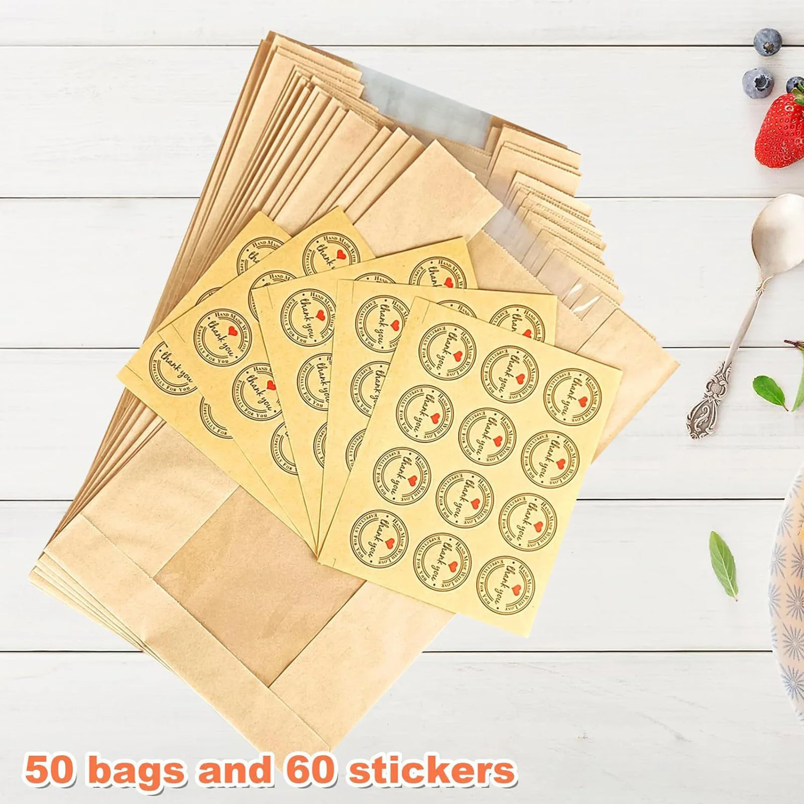 

50pcs Bread Storage Bags Retro Visual Bread Bag With 60 Thanks Stickers Multi Functional Bread Bag For Bakery Supermarket Home