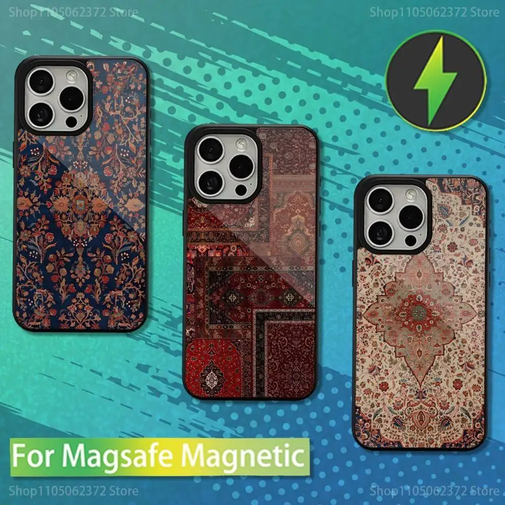 

Floral Pattern Persian Carpet Phone Case For iPhone 16,15,14,13,12,11,Pro,Max,Plus,Mini,Magsafe,Magnetic Wireless Charging Case