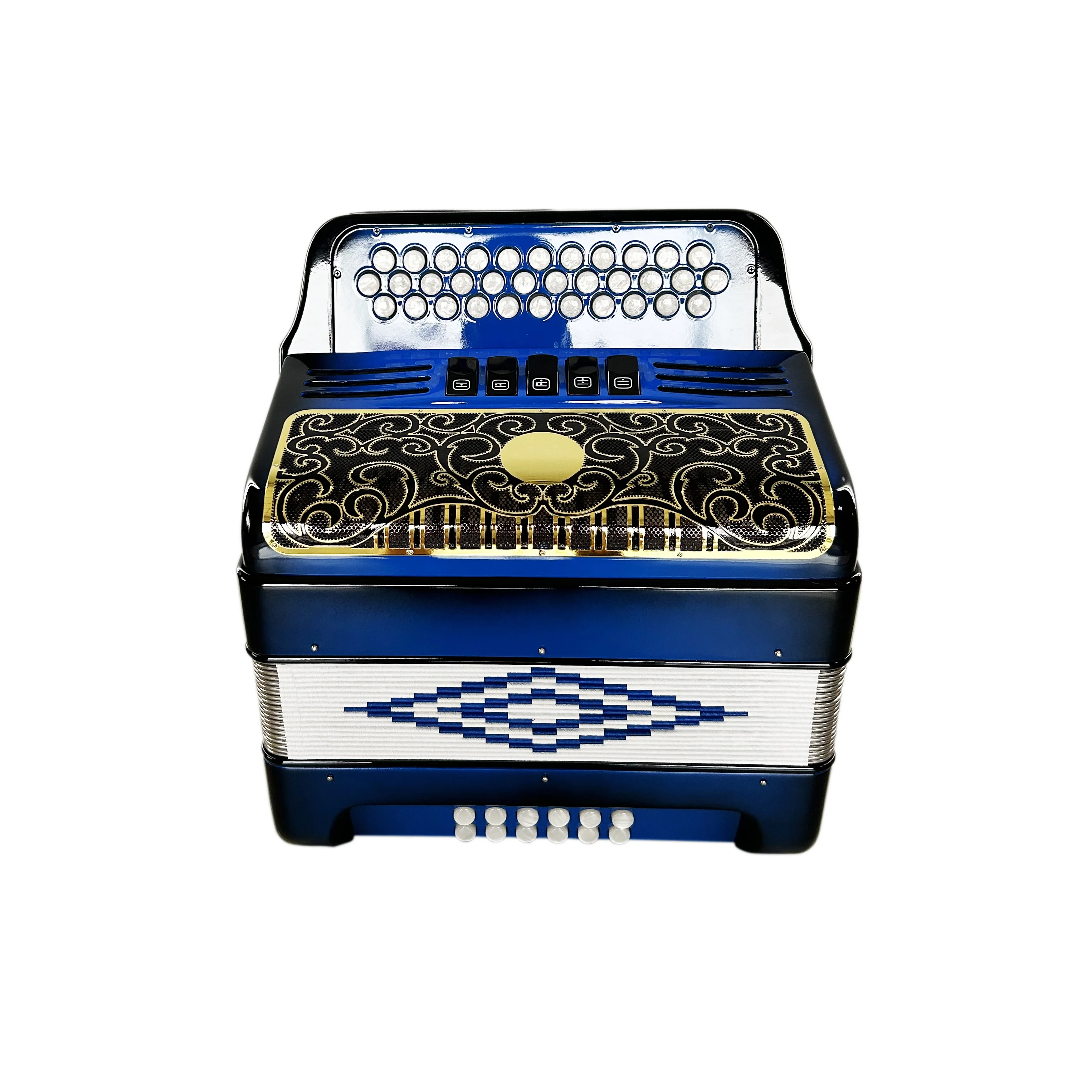 SEASOUND 34 Buttons 12 Bass 5 Registers Fashionable Blue And Black Accordion Instrument Black Gold Grill Acordeon JB3412D