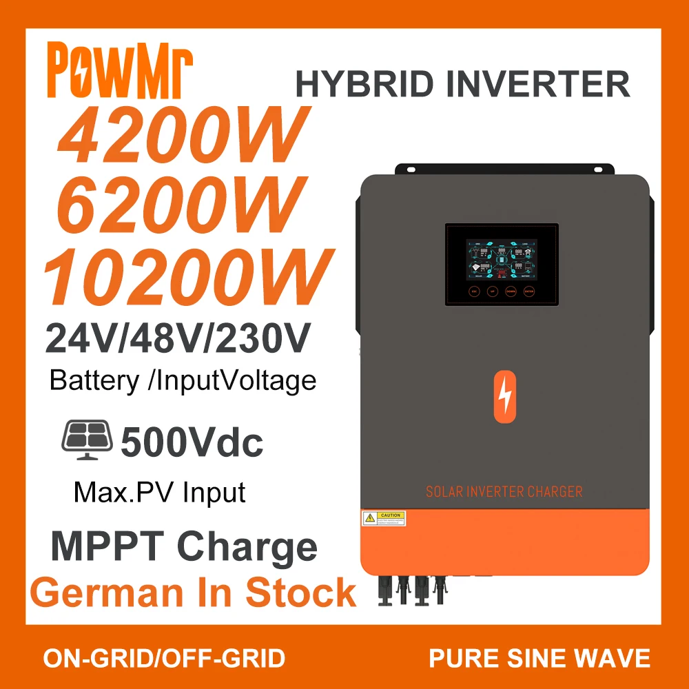 

Hybrid Storage Power Inverter Grid Tie 4.2KW 6.2KW 10.2KW MPPT Charge Controller 120A 160A DC 24V 48V To 220VAC Solar PV 500Vdc