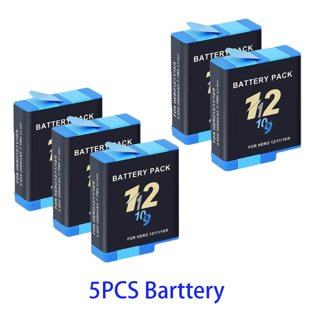 Batterij Voor GoPro Hero 12 11 10 9 Motion Camera 2000mAh Batterij Snellader Box Voor GoPro Hero Oplaadbare Batterij Accessoires