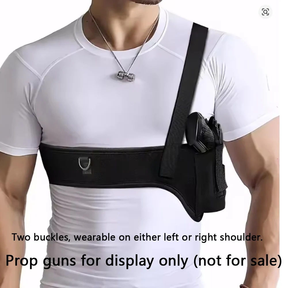 Underarm Neoprene Sleeve with High Elasticity and Wear-Resistant Fabric, Quick-Release Design Suitable for Left-Hand/Right-Hand Gun Holsters, Two Hanging Clips Suitable for Left Shoulder/Right Shoulder Wear (Prop Guns Are for Display Only, Not for Sale)