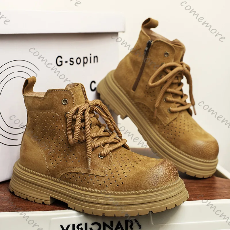 High-quality safety Boots Man Comfort Casual Platform Leather women's Shoes English style  Non-slip Work Cowboy Boots кроссовки
