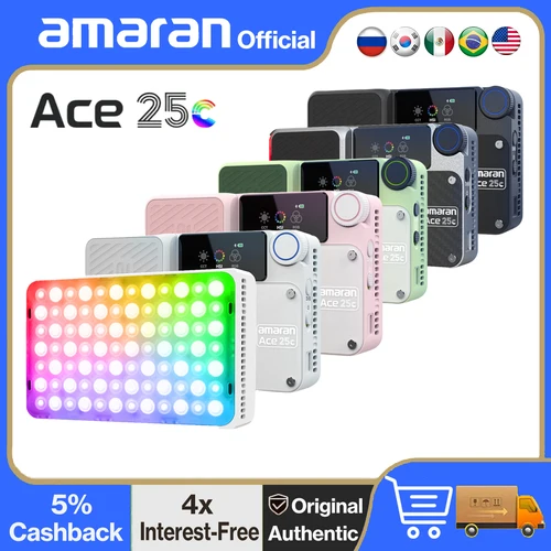 Imagen 1 del producto amaran Ace 25c luz LED de bolsillo RGBWW a todo Color, Mini Luz de Video 2300K-10000K, batería de 4500mAh con Carga rápida PD para TikTok