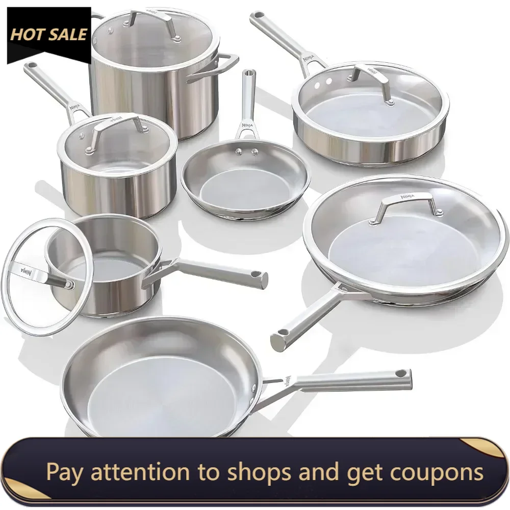 EverClad Stainless Steel Cookware 12 Piece Pots & Pans Set, All Stovetops & Induction, Oven Safe to 600°F, PTFE Free