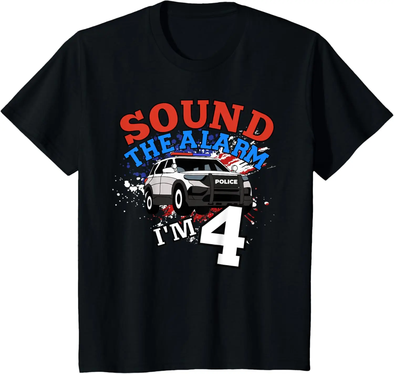 Kids Police Car Policeman Cop 4th Birthday Party Boy Girl Toddler T-Shirt