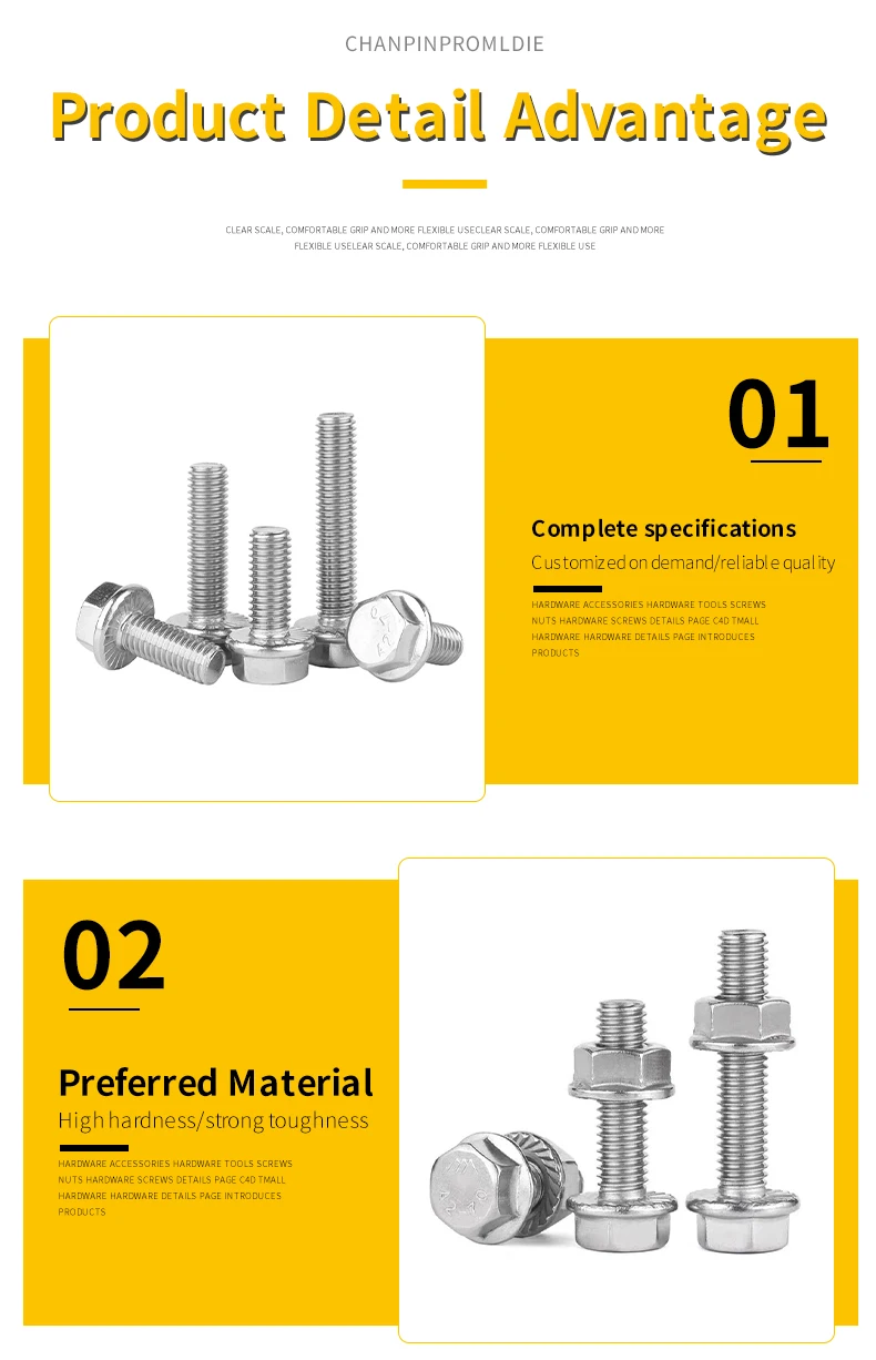 M6 m8 10,9 Edelstahl/Flansch Sechs kant schrauben und Mutter Set metrisches Gewinde Sechs kant schraube mit Flach-und Sicherungs scheiben Sortiment Kit – Detail 7
