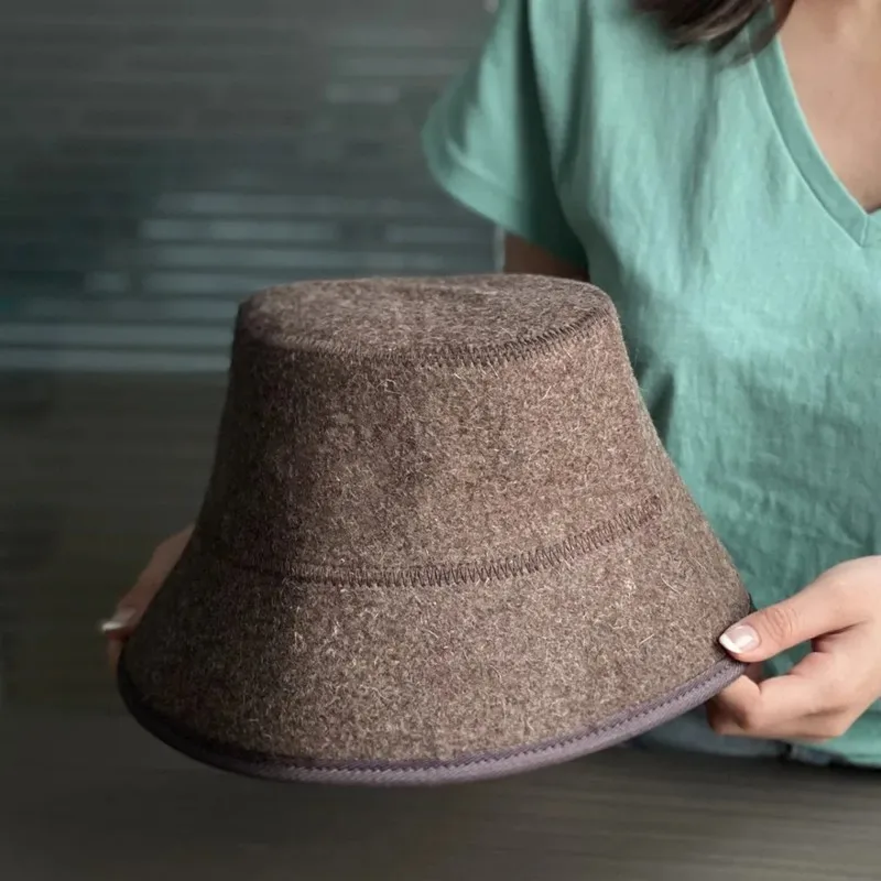 Man woman grey stripe Russian sauna hat thickened eco-friendly reusable absorbent soft 100% wool felt shower caps for bath