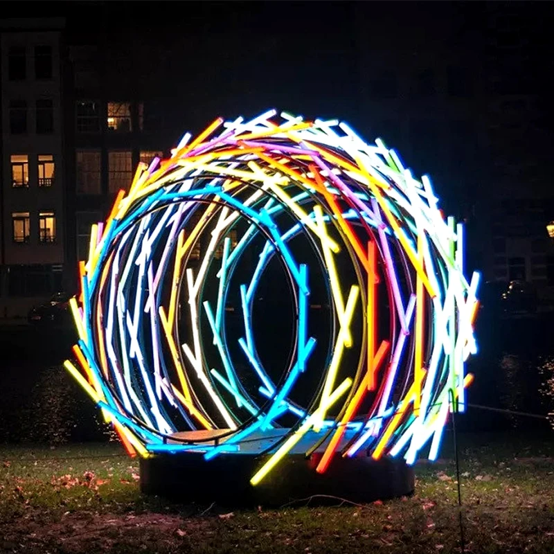 Outdoor Light Emitting Diode Geometric Arched Garden Light Full Color Interactive Tunnel Custom Light