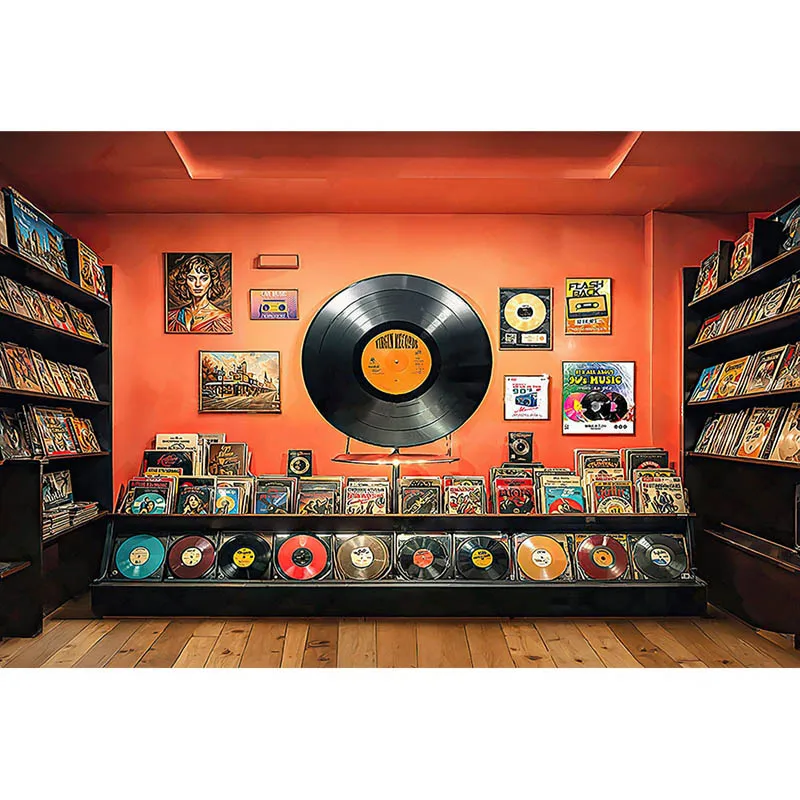 خلفيات غرفة إحياء الفينيل للتصوير الفوتوغرافي ، أرضية خشبية ، سجلات ، متجر ، أطفال ، كبار ، صورة ، خلفيات صور ، مستلزمات استوديو