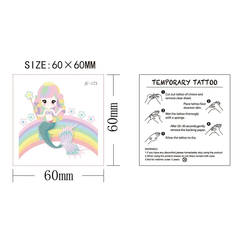 22pcs/Set No Repeated Dreamy Mermaid Temporary Tattoos Stickers For Kids Waterproof Disposable Cute Cartoon tatouage temporaire