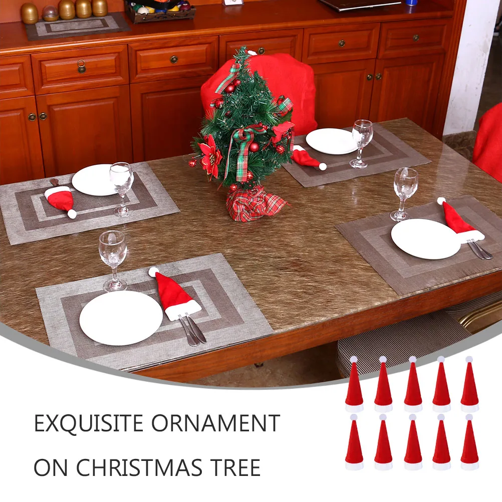 

28 PCS Christmas Hat Knife and Fork Cover Table Cutlery Pouch Bag Tray Brushed Cloth Holder Wraps Holiday Silverware
