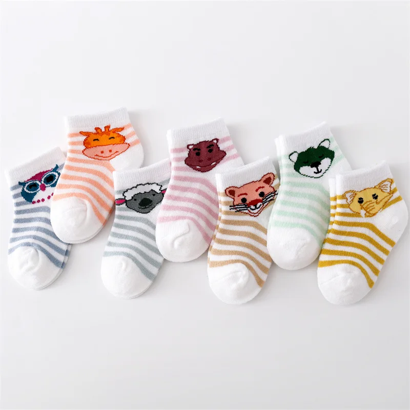 7Pairs/Set 0-24Month Socks For Girls Spring Summer Newborn Baby Boys Girls Socks Cotton Cartoon Casual Infant Sock 2024 New