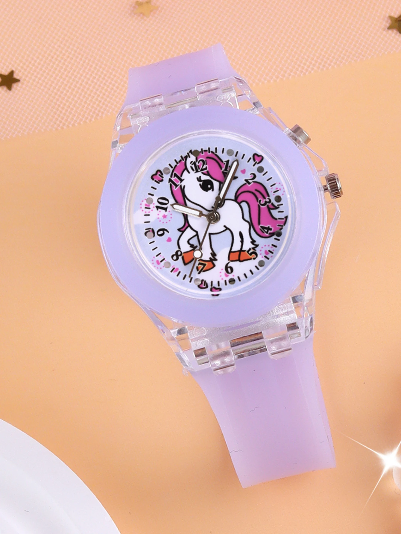 ساعة كوارتز متوهجة للأطفال، بحزام سيليكون ناعم وسوار وحيد القرن كساعة هدية للأطفال.