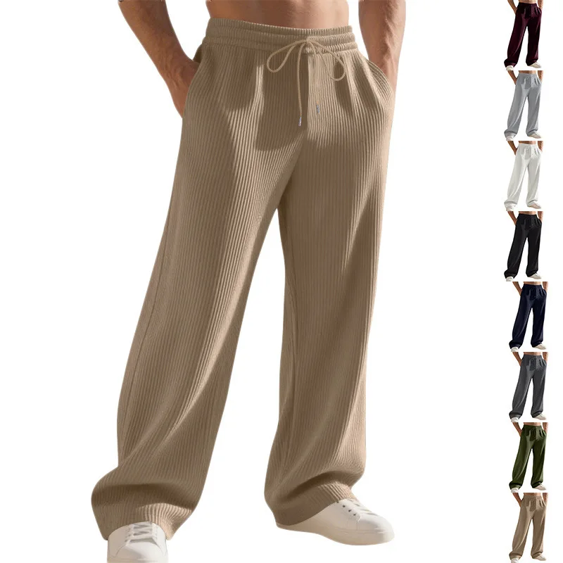 

Cross-border autumn and winter hot-selling heavy-duty loose hip-hop men's casual jacquard straight pit strip simple sweatpants