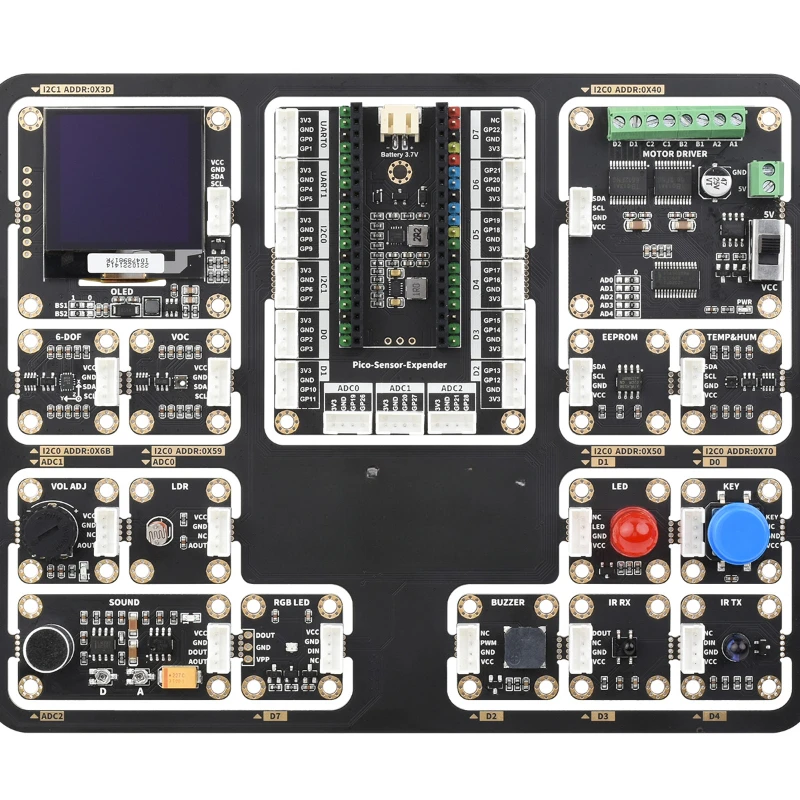 

Entry-Level Sensor Kit, Including Pico Expansion Board and 15 common modules, All-in-one design