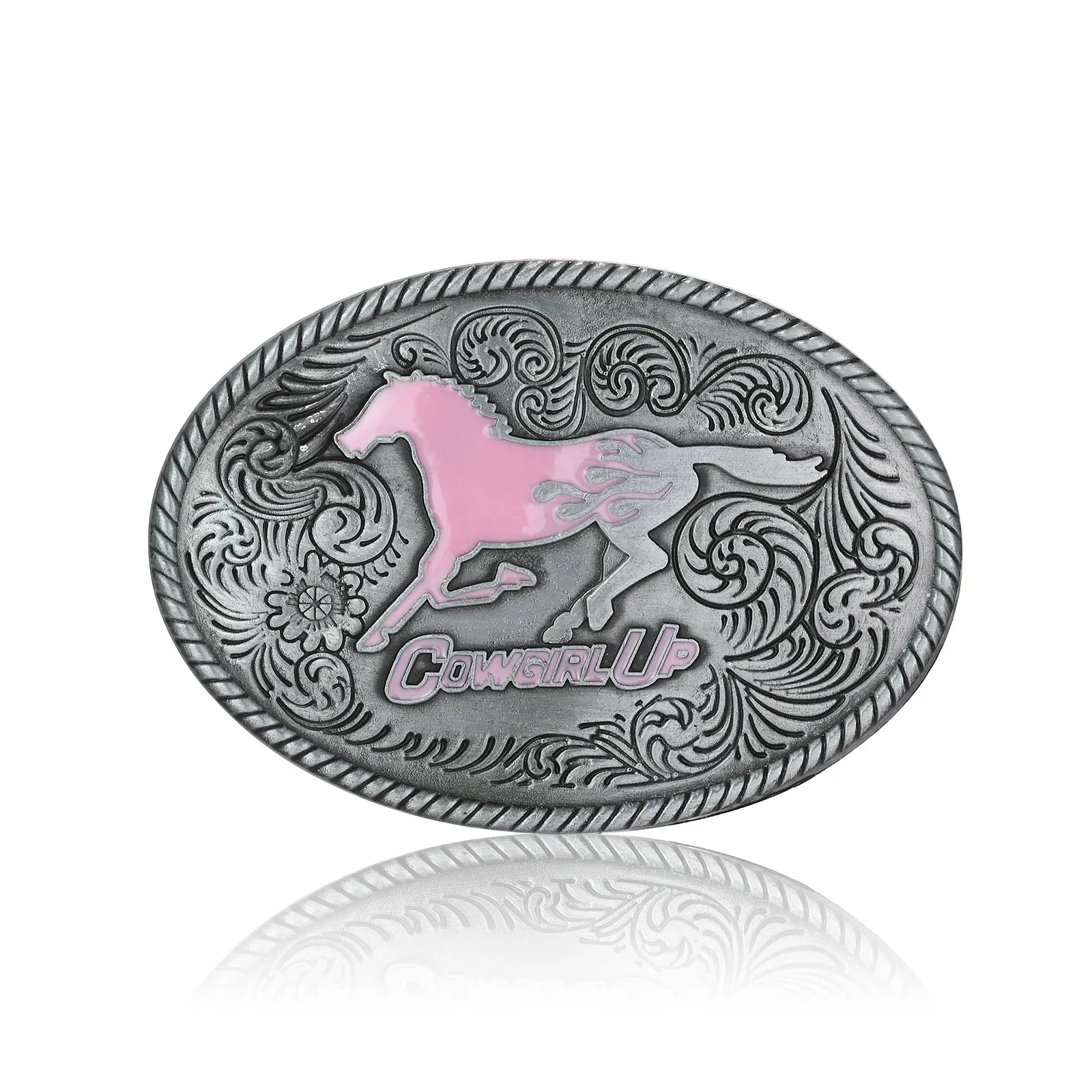 Western Denim Zinc Alloy Powder Horse Style Vintage Pattern Leather Belt Buckle For Men Decorative Accessories