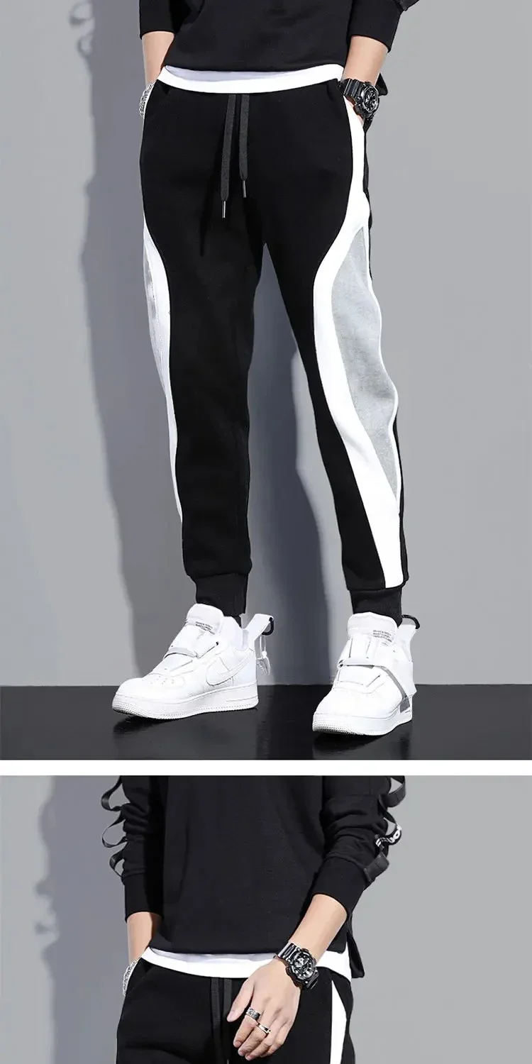 Herbstliche Herrenhose, weit geschnitten, lässig, mit Patchwork-Design, neunlängenlang, sportlich, mit elastischem Bund, atmungsaktiv, mit Bündchen am Fuß. – Detail 2
